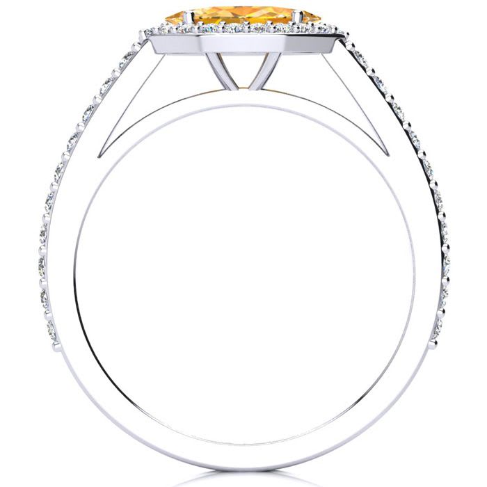 3/4 Carat Marquise Shape Citrine and Halo Diamond Ring In 14 Karat White Gold