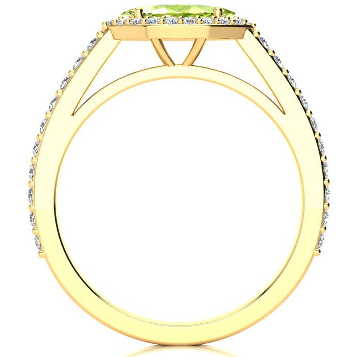 3/4 Carat Marquise Shape Peridot and Halo Diamond Ring In 14 Karat Yellow Gold