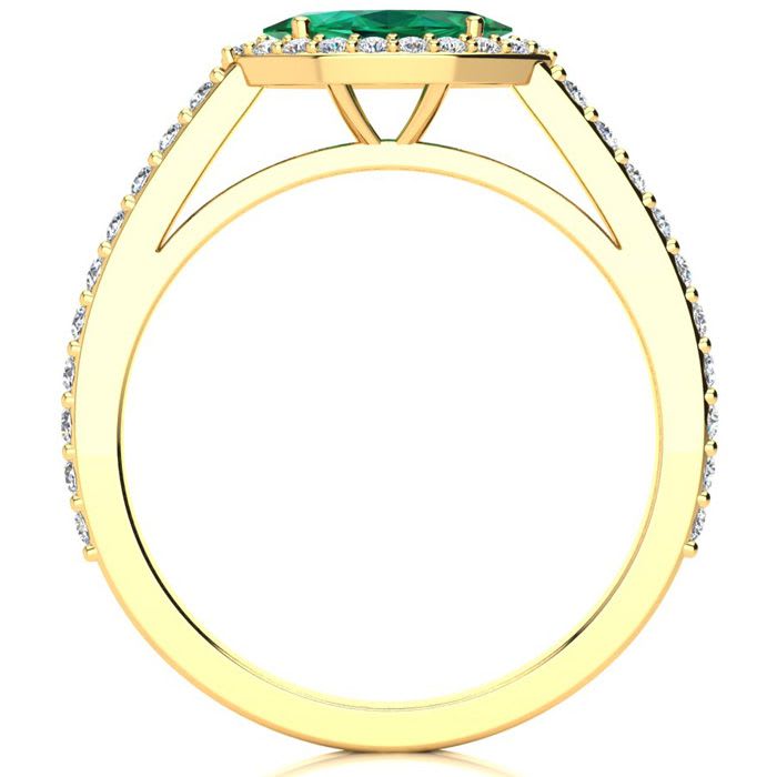 3/4 Carat Marquise Shape Emerald and Halo Diamond Ring In 14 Karat Yellow Gold