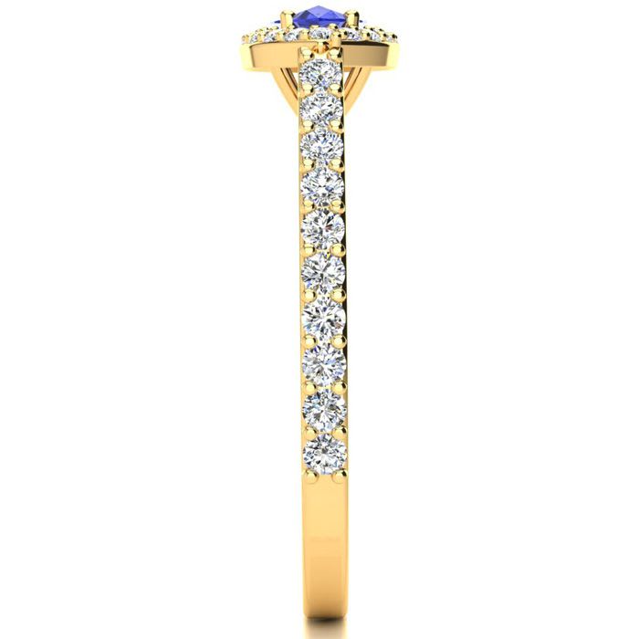 3/4 Carat Marquise Shape Tanzanite and Halo Diamond Ring In 14 Karat Yellow Gold