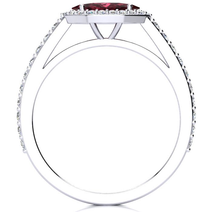 Garnet Ring: Garnet Jewelry: 1 Carat Marquise Shape Garnet and Halo Diamond Ring In 14 Karat White Gold