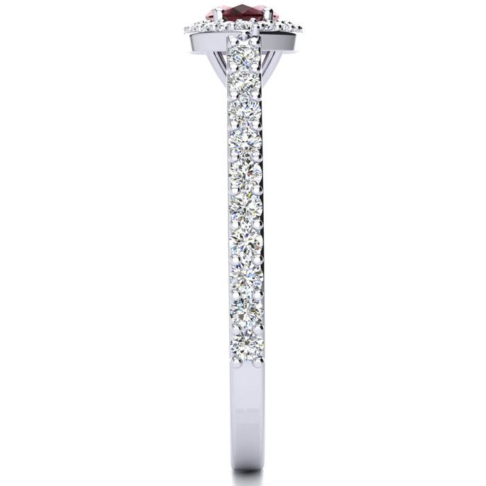 Garnet Ring: Garnet Jewelry: 1 Carat Marquise Shape Garnet and Halo Diamond Ring In 14 Karat White Gold