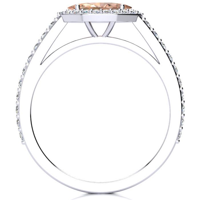 3/4 Carat Marquise Shape Morganite and Halo Diamond Ring In 14 Karat White Gold