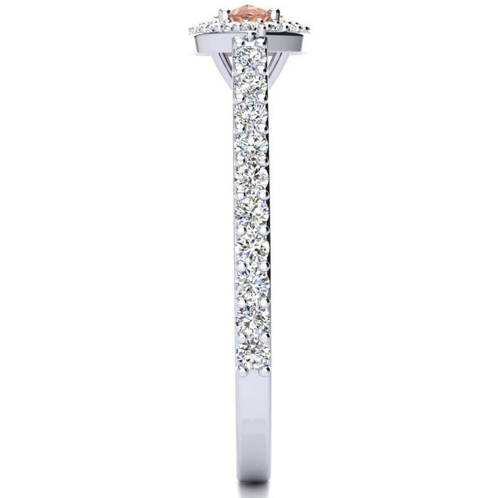3/4 Carat Marquise Shape Morganite and Halo Diamond Ring In 14 Karat White Gold