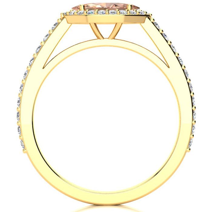 3/4 Carat Marquise Shape Morganite and Halo Diamond Ring In 14 Karat Yellow Gold
