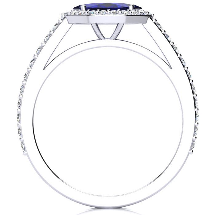 1 Carat Marquise Shape Sapphire and Halo Diamond Ring In 14 Karat White Gold