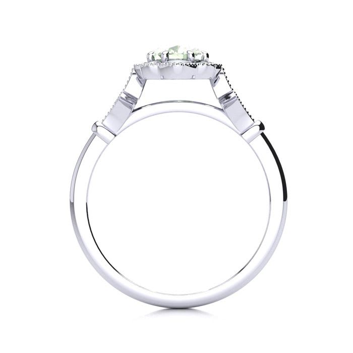3/4 Carat Oval Shape Green Amethyst and Halo Diamond Vintage Ring In 14 Karat White Gold
