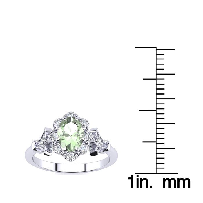 3/4 Carat Oval Shape Green Amethyst and Halo Diamond Vintage Ring In 14 Karat White Gold