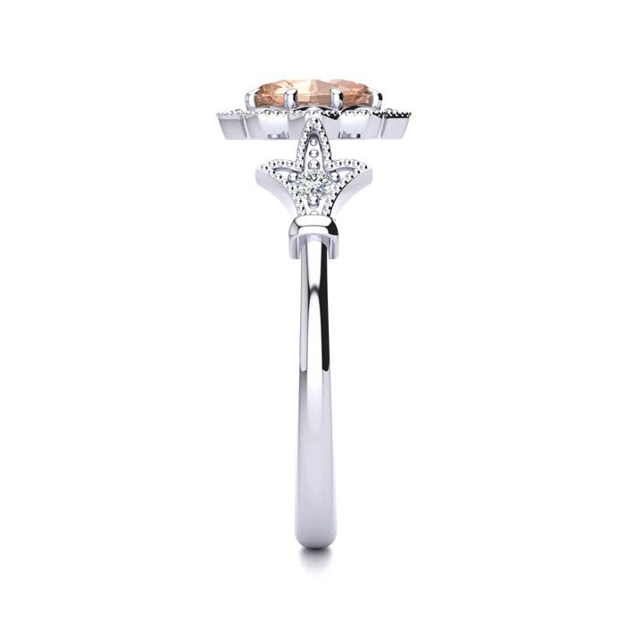 1 Carat Oval Shape Morganite and Halo Diamond Vintage Ring In 14 Karat White Gold