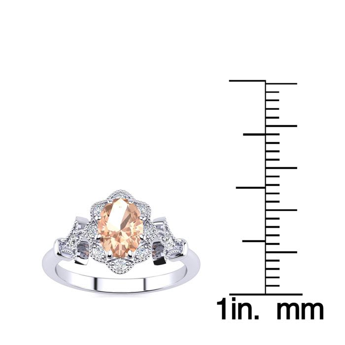 1 Carat Oval Shape Morganite and Halo Diamond Vintage Ring In 14 Karat White Gold