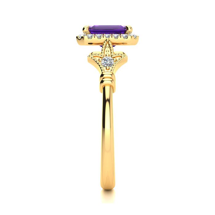 1 Carat Amethyst and Halo Diamond Vintage Ring In 14 Karat Yellow Gold