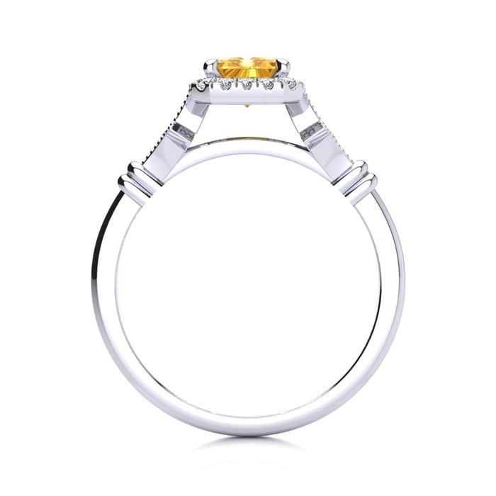 1 Carat Citrine and Halo Diamond Vintage Ring In 14 Karat White Gold