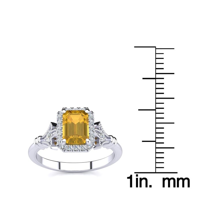1 Carat Citrine and Halo Diamond Vintage Ring In 14 Karat White Gold