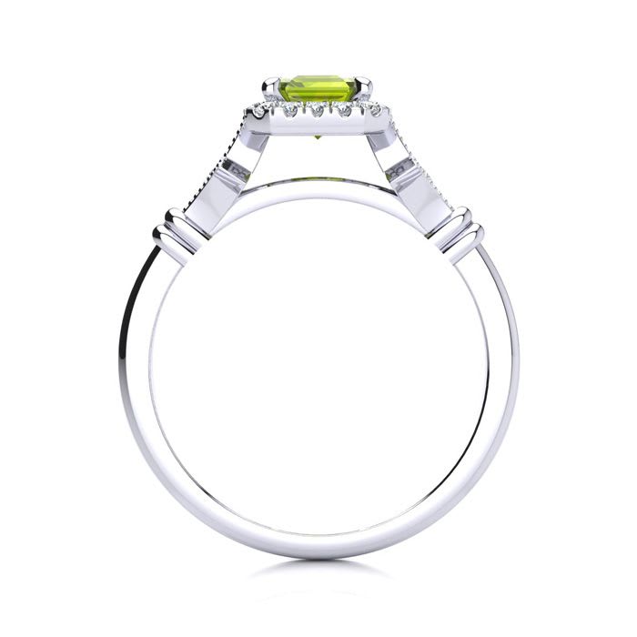 1 1/2 Carat Peridot and Halo Diamond Vintage Ring In 14 Karat White Gold