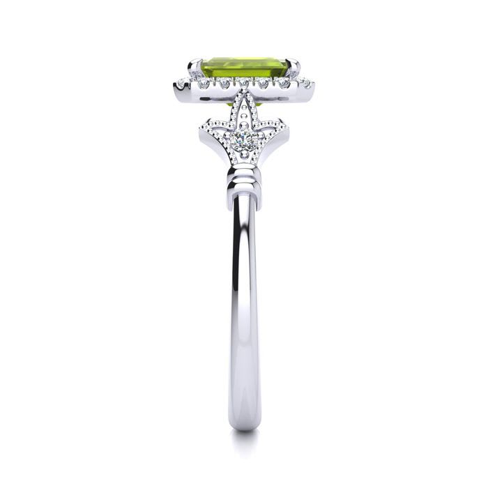 1 1/2 Carat Peridot and Halo Diamond Vintage Ring In 14 Karat White Gold