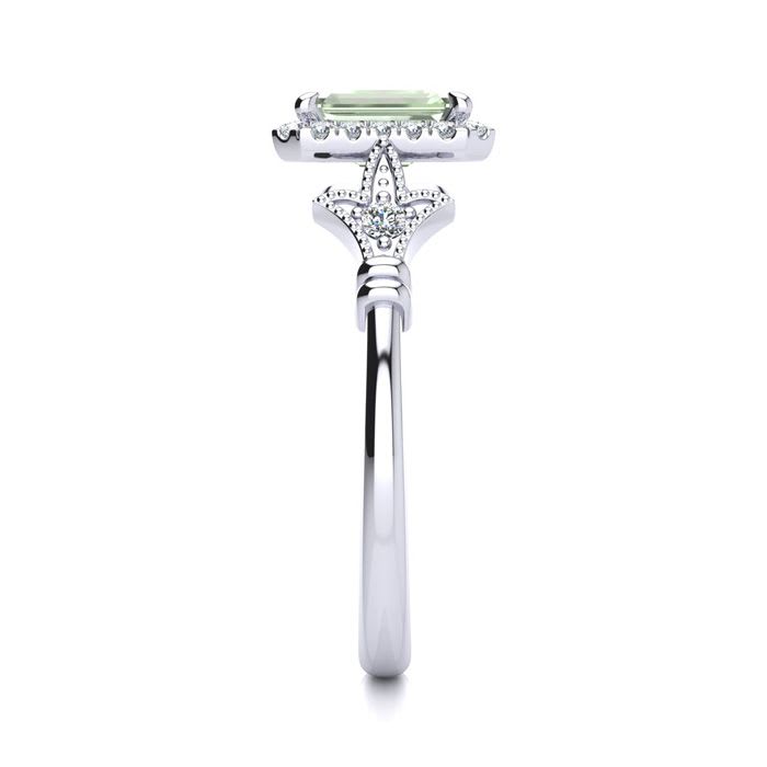 1 Carat Green Amethyst and Halo Diamond Vintage Ring In 14 Karat White Gold