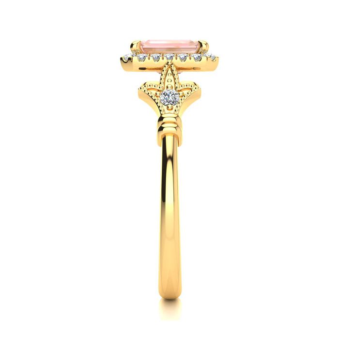 1 Carat Morganite and Halo Diamond Vintage Ring In 14 Karat Yellow Gold