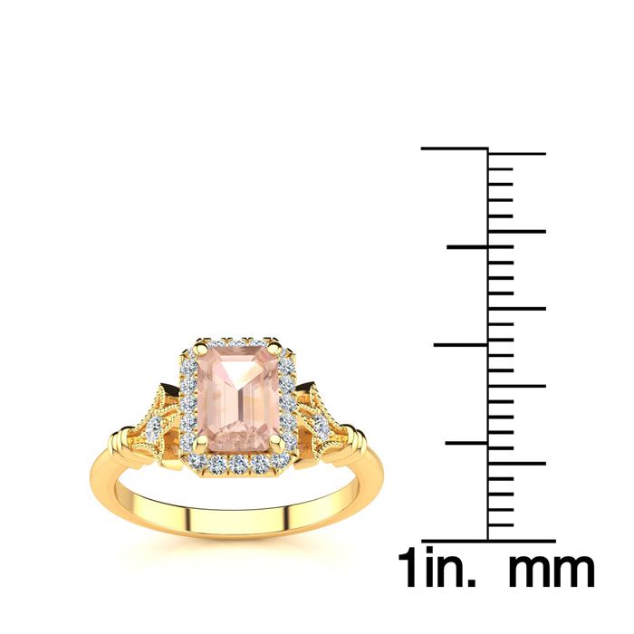 1 Carat Morganite and Halo Diamond Vintage Ring In 14 Karat Yellow Gold