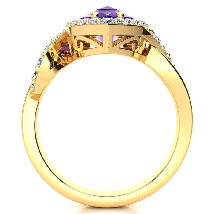 2 1/2ct Pear Shape Amethyst and Diamond Ring in 14K Yellow Gold