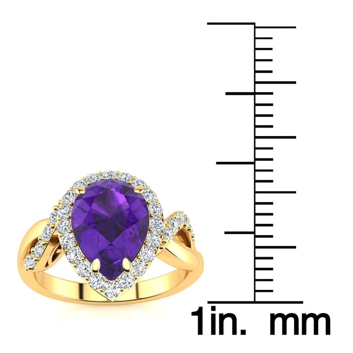 2 1/2ct Pear Shape Amethyst and Diamond Ring in 14K Yellow Gold