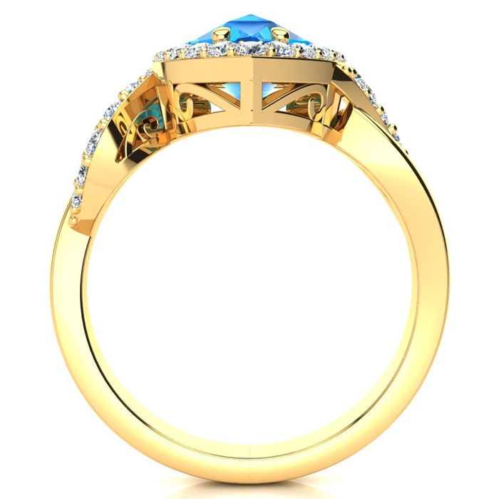2 1/2ct Pear Shape Blue Topaz and Diamond Ring in 14K Yellow Gold