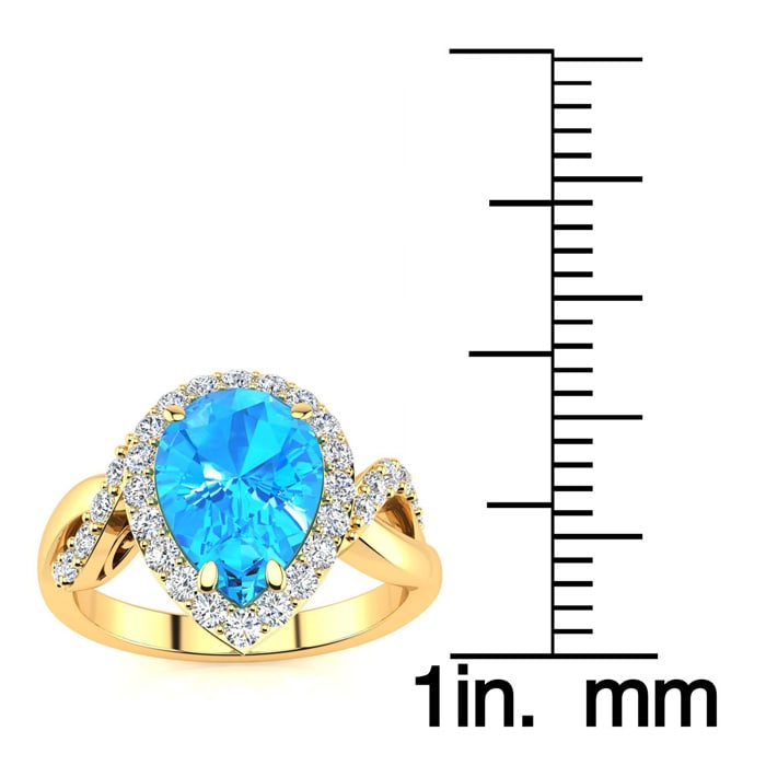 2 1/2ct Pear Shape Blue Topaz and Diamond Ring in 14K Yellow Gold