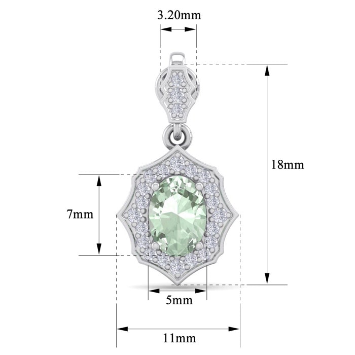 1 2/3 Carat Oval Shape Green Amethyst and Diamond Dangle Earrings In 14 Karat White Gold