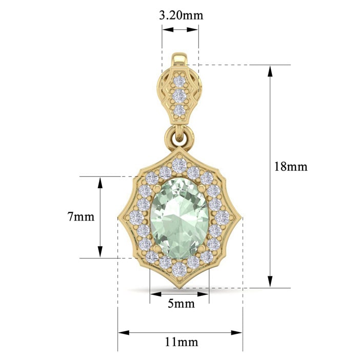 1 2/3 Carat Oval Shape Green Amethyst and Diamond Dangle Earrings In 14 Karat Yellow Gold