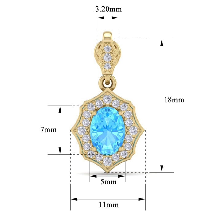 2 1/4 Carat Oval Shape Blue Topaz and Diamond Dangle Earrings In 14 Karat Yellow Gold