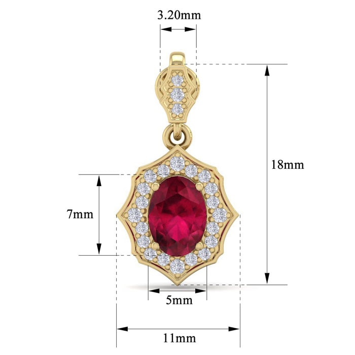 2 1/5 Carat Oval Shape Ruby and Diamond Dangle Earrings In 14 Karat Yellow Gold