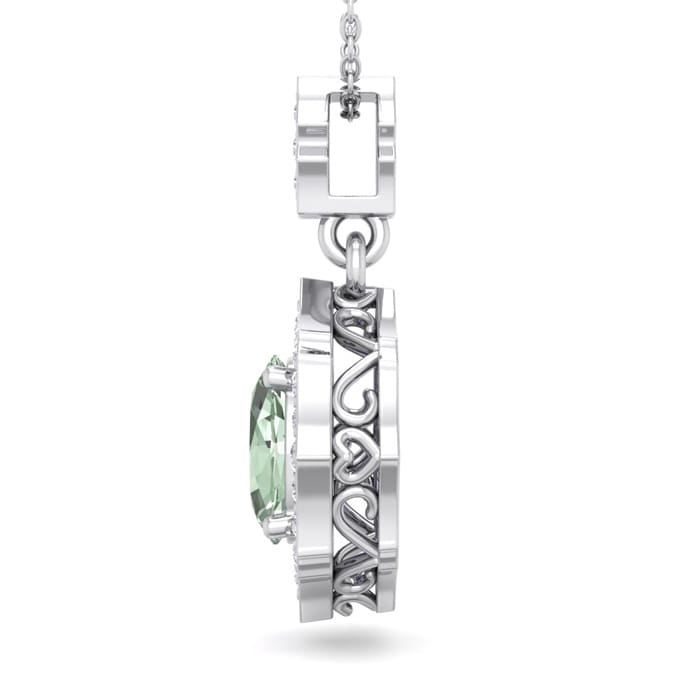 1 1/3 Carat Oval Shape Green Amethyst and Diamond Necklace In 14 Karat White Gold, 18 Inches