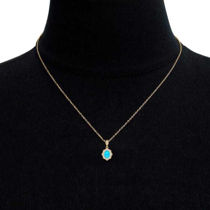 1 3/4 Carat Oval Shape Blue Topaz and Diamond Necklace In 14 Karat Yellow Gold, 18 Inches