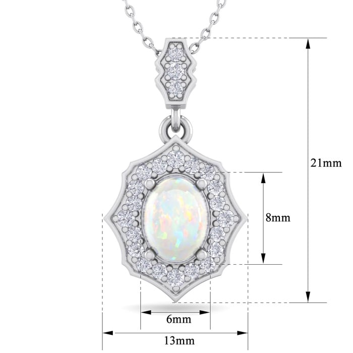 1-1/4 Carat Oval Shape Opal and Diamond Necklace In 14 Karat White Gold, 18 Inches