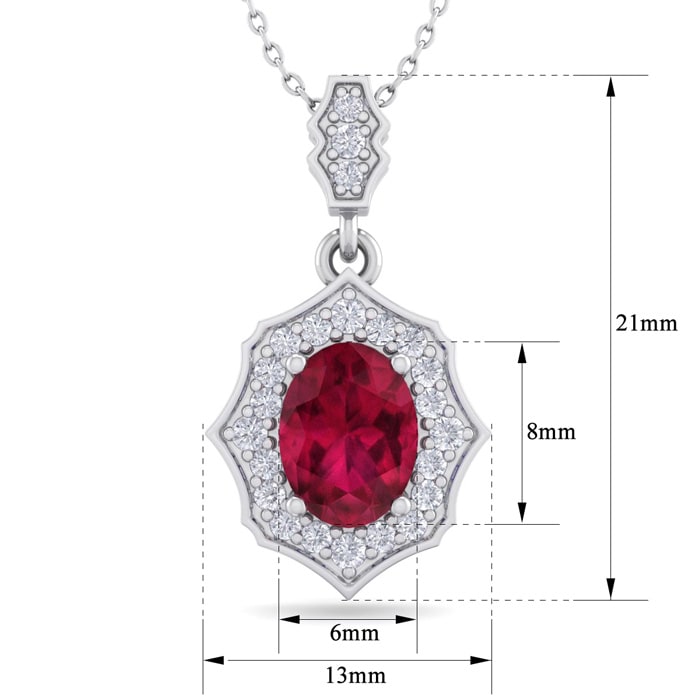 1 3/4 Carat Oval Shape Ruby and Diamond Necklace In 14 Karat White Gold, 18 Inches
