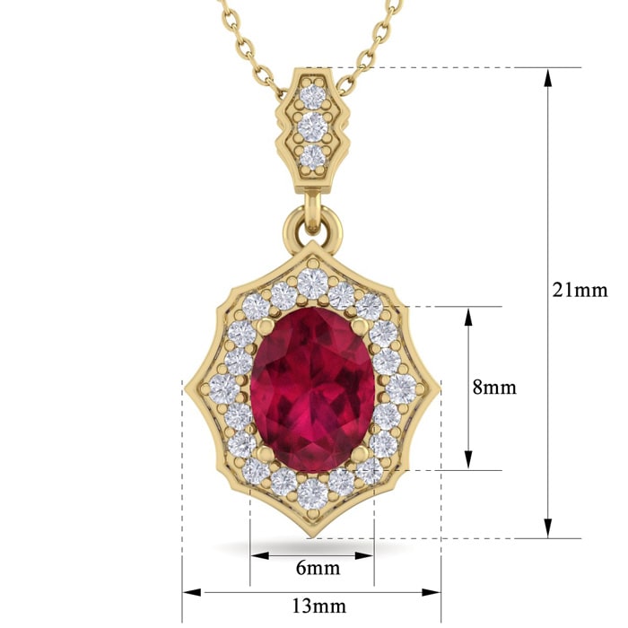 1 3/4 Carat Oval Shape Ruby and Diamond Necklace In 14 Karat Yellow Gold, 18 Inches