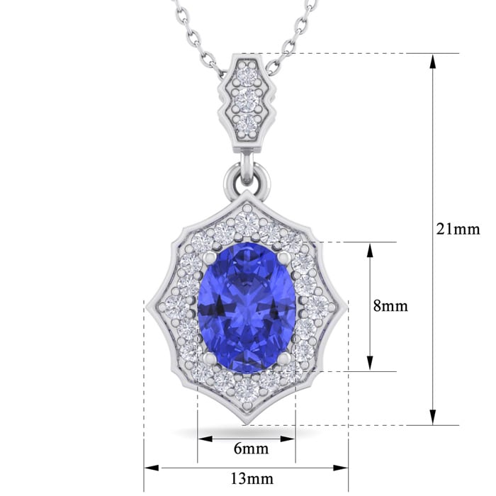 1 1/2 Carat Oval Shape Tanzanite and Diamond Necklace In 14 Karat White Gold, 18 Inches