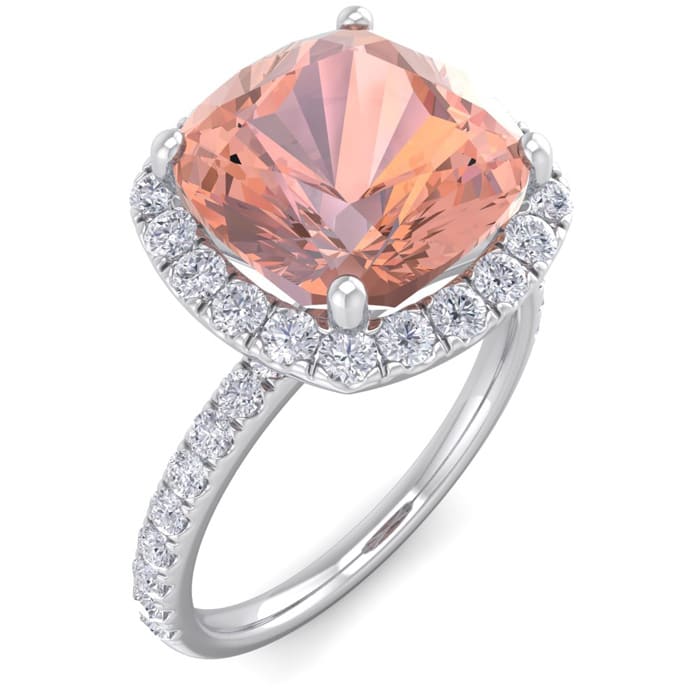 5 Carat Cushion Cut Morganite and Diamond Ring In 14 Karat White Gold