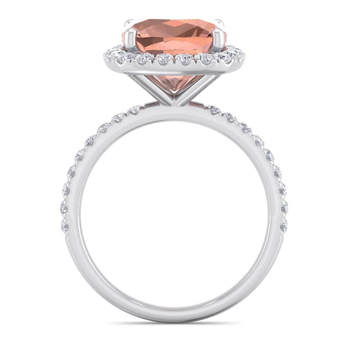 5 Carat Cushion Cut Morganite and Diamond Ring In 14 Karat White Gold