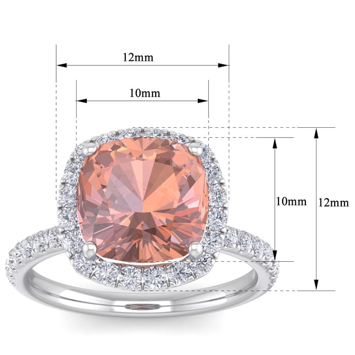 5 Carat Cushion Cut Morganite and Diamond Ring In 14 Karat White Gold
