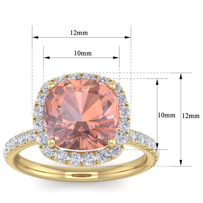 5 Carat Cushion Cut Morganite and Diamond Ring In 14 Karat Yellow Gold