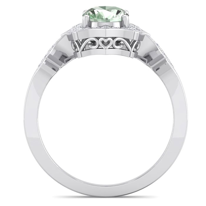 1 1/3 Carat Oval Shape Green Amethyst and Diamond Ring In 14 Karat White Gold