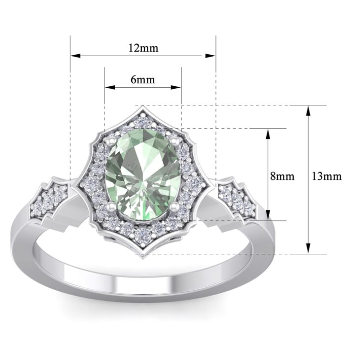 1 1/3 Carat Oval Shape Green Amethyst and Diamond Ring In 14 Karat White Gold
