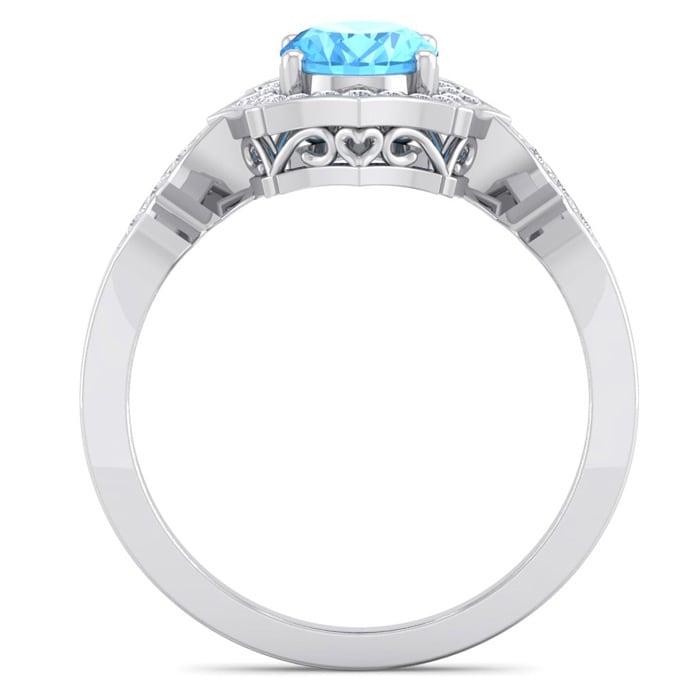1 3/4 Carat Oval Shape Blue Topaz and Diamond Ring In 14 Karat White Gold