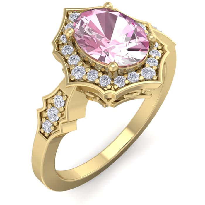 Pink Gemstones 1 3/4 Carat Oval Shape Pink Topaz and Diamond Ring In 14 Karat Yellow Gold