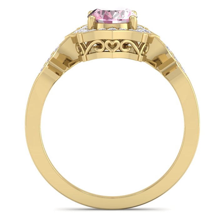 Pink Gemstones 1 3/4 Carat Oval Shape Pink Topaz and Diamond Ring In 14 Karat Yellow Gold