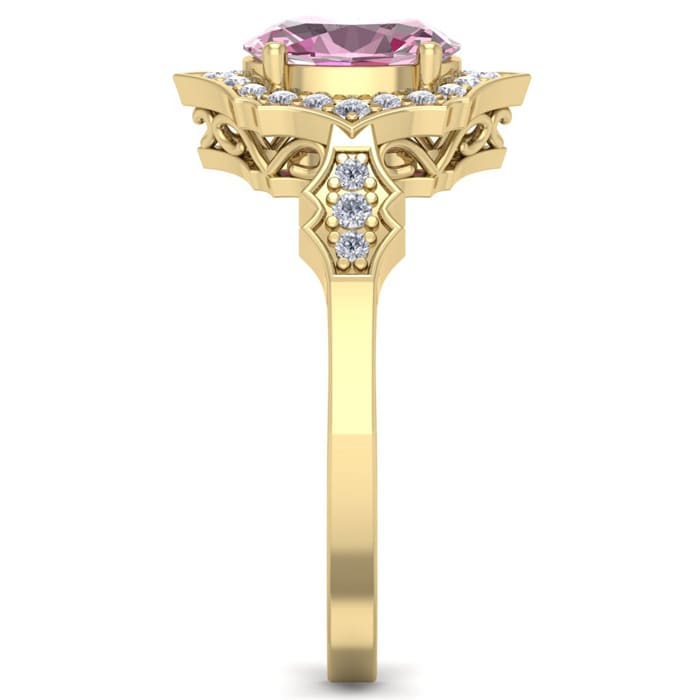 Pink Gemstones 1 3/4 Carat Oval Shape Pink Topaz and Diamond Ring In 14 Karat Yellow Gold