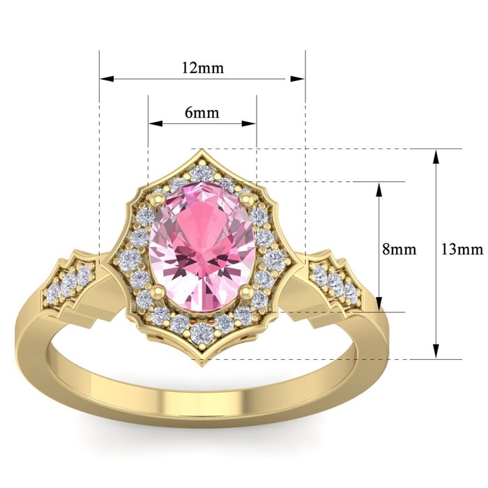 Pink Gemstones 1 3/4 Carat Oval Shape Pink Topaz and Diamond Ring In 14 Karat Yellow Gold