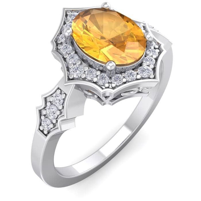 1 1/3 Carat Oval Shape Citrine and Diamond Ring In 14 Karat White Gold