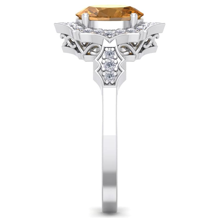 1 1/3 Carat Oval Shape Citrine and Diamond Ring In 14 Karat White Gold