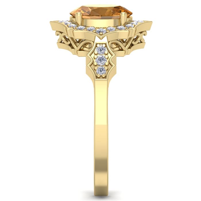 1 1/3 Carat Oval Shape Citrine and Diamond Ring In 14 Karat Yellow Gold